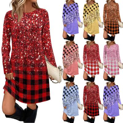 Женское модное повседневное платье с карманами, декоративными пуговицами, круглым вырезом и длинными рукавами