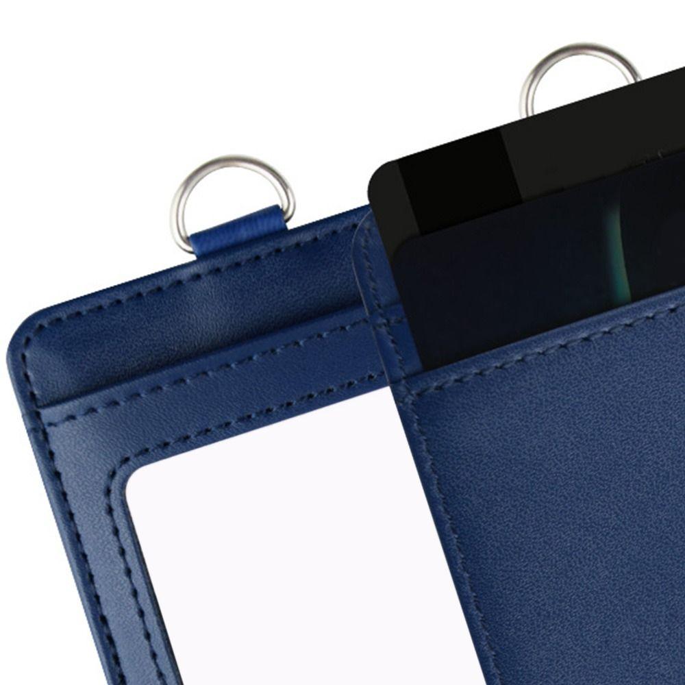 Leather With Lanyard Three Card Position Card Badge Holder Key Chain Card Bag ID Lanyard Name Tag