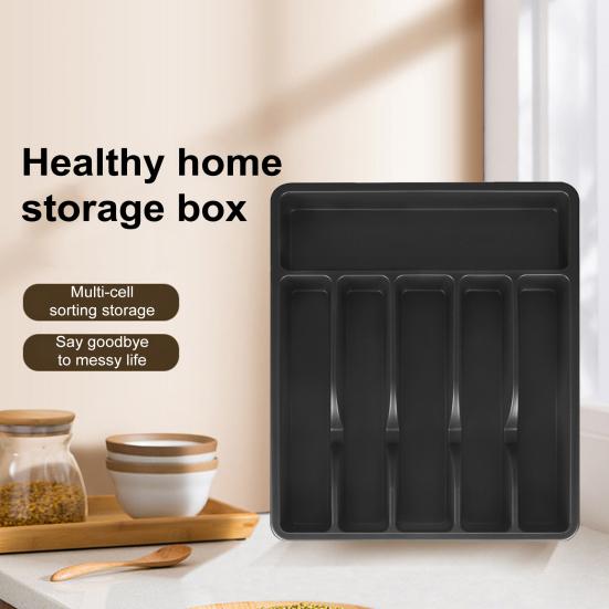 Cutlery Drawer Organizer Tray 6 Compartment Plastic Storage Box for Kitchen Utensils Forks Spoons Cutter Sturdy BPA-Free Divider Holder