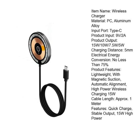 Charger Adapter 15W High Power Magnetic Fast Charging Phone Desktop Wireless Charger for iPhone 14 13 12 Pro