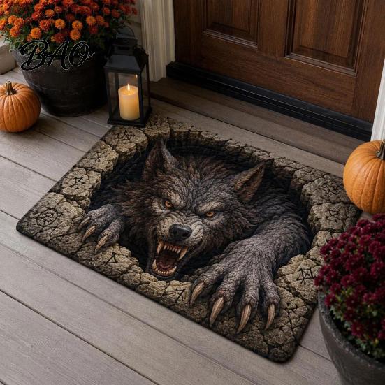 Anti Slip Hallway Carpet 3D Spooky Halloween Rug, Scary Creature Optical Illusion 16" x Decorative Entrance Floor Runner 24" Non-Slip Door Mat