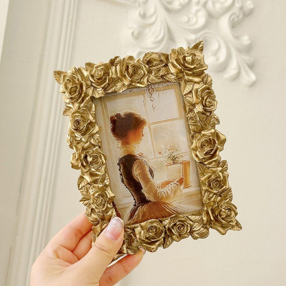 Rectangular Retro Gold Photo Frame 5/6/7 Inch Photo Props Frame Ornaments Gift