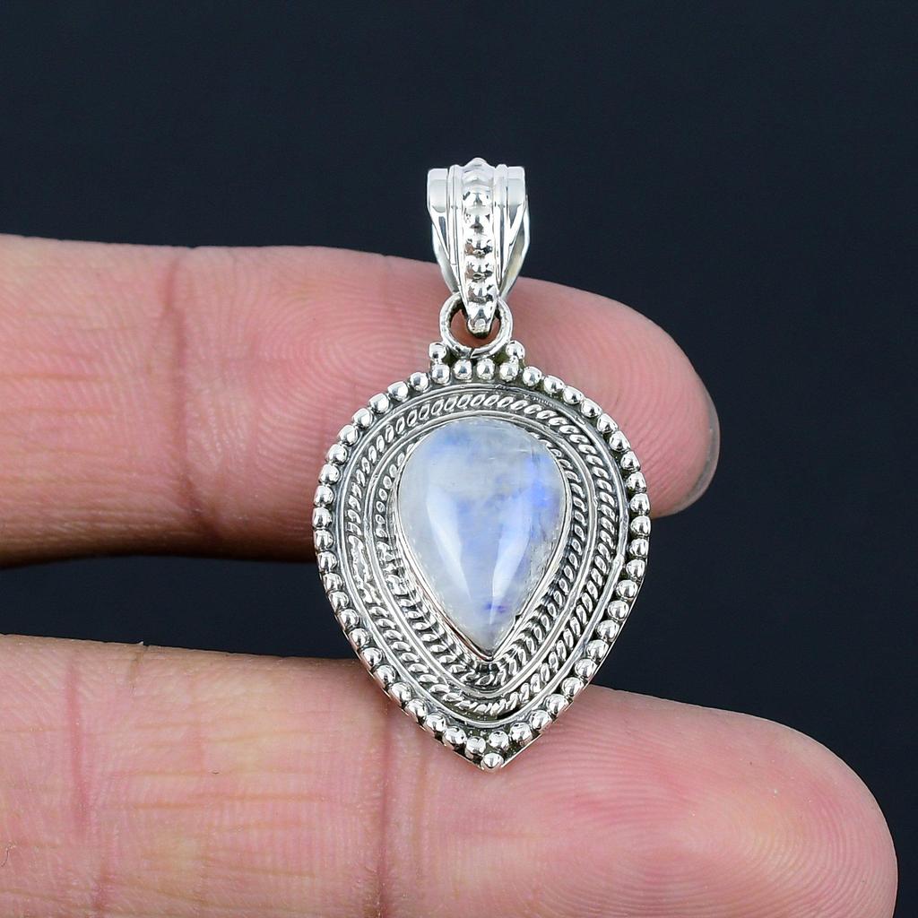Natural Rainbow Moonstone Gemstone Pendant, 925 Sterling Silver, Handmade Moonstone Gemstone Pendant Jewelry Gift For Valentine's Day