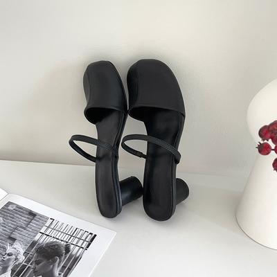 Модные Новые Красные Черные Босоножки Минималистичные Сандалии на Круглом Каблуке Летние Женские Грубые Однотонные Модные Французские Шлепанцы на Высоком Каблуке Размер 39