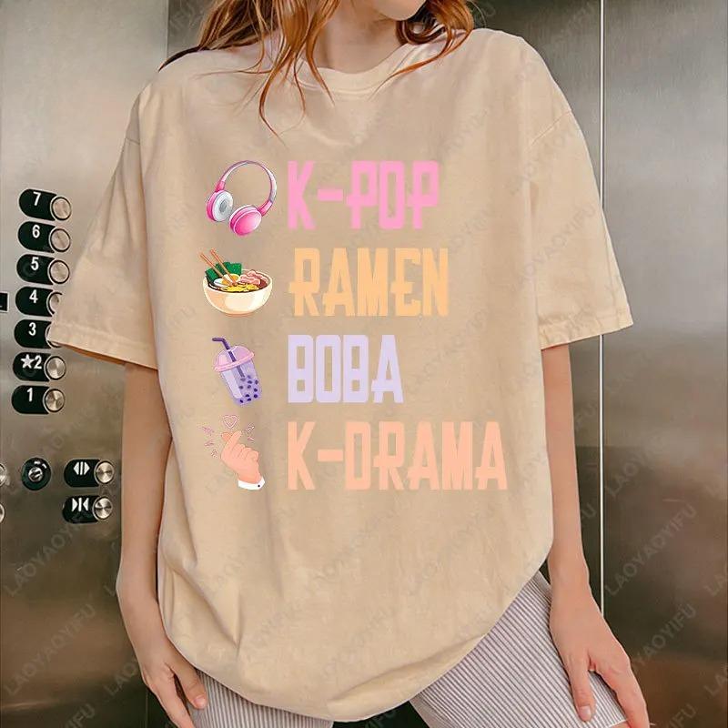 KPop Символ рукой Унисекс Женские топы RaUnisex Чай с шариками Боба Южная Корея Любитель музыки хлопковая футболка Подарки K-дорама Девушка Мальчик Дочь футболки