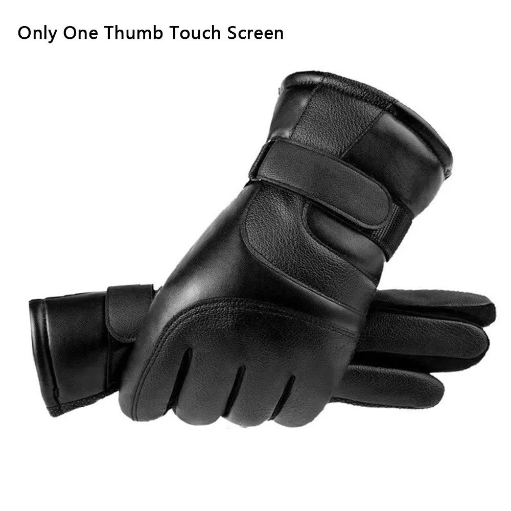 Thickened PU Leather Gloves Thermal Fleece Winter Gloves New Touch Screen Gloves Skiing