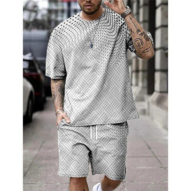 New Men's Shirt Set Shorts And T Shirt Set Sport Designer Casual Shirt Optical Illusion Abstract Graphic Prints T-Shirt Outfits