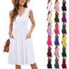 Women's Casual Fashion Sexy V-neck Button Decoration Sleeveless Solid Color Waist Dress