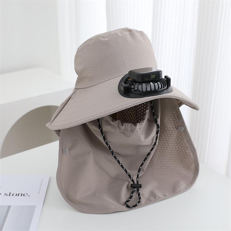 Summer solar rechargeable fan hat, large brim outdoor sunshade, fishing neck protector, integrated sun-protection fisherman hat
