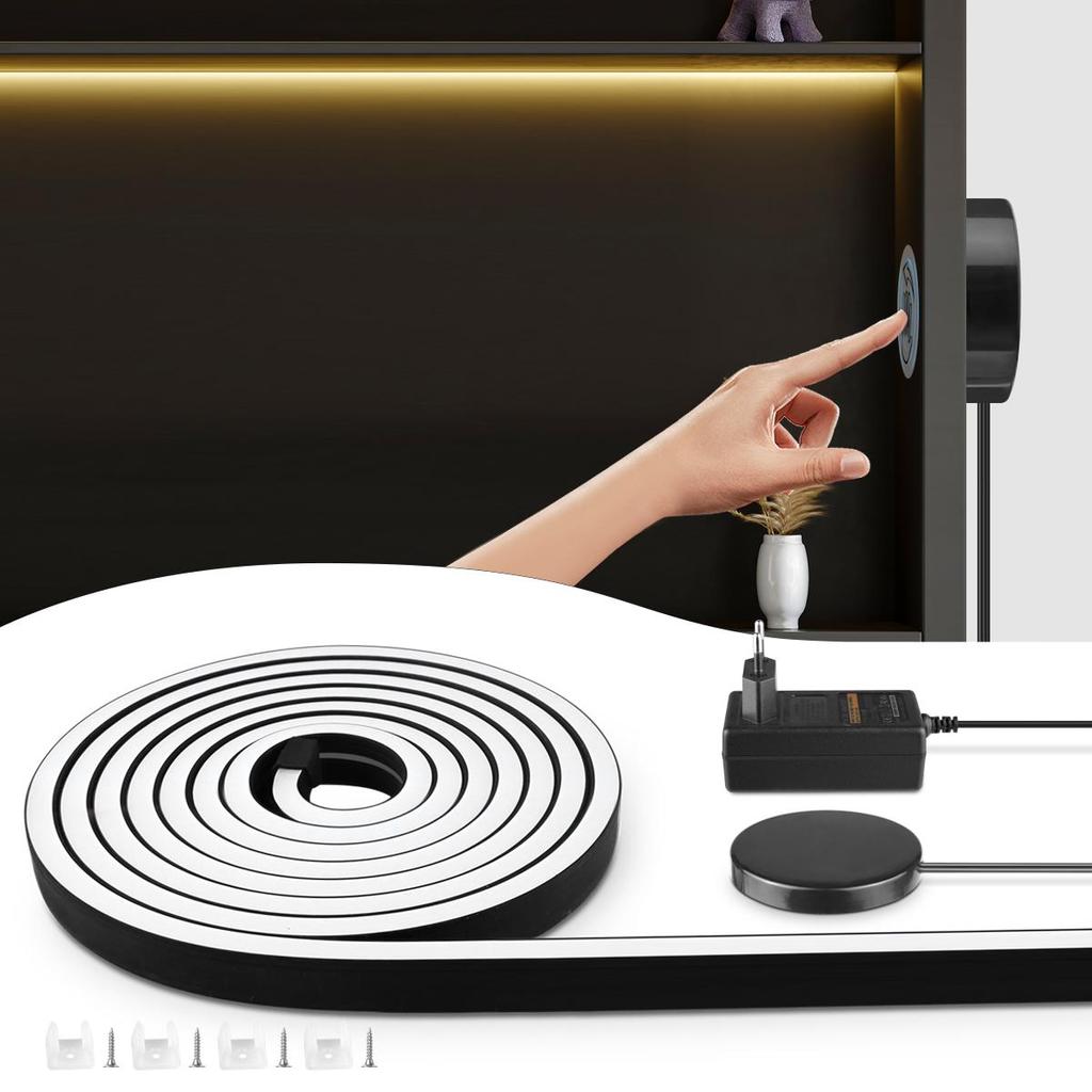 DC24V Black Silicone Tube LED Neon Light Strip With Penetrable Wood Wireless Touch Dimmer Switch DIY Kitchen Cabinet Night Lamp