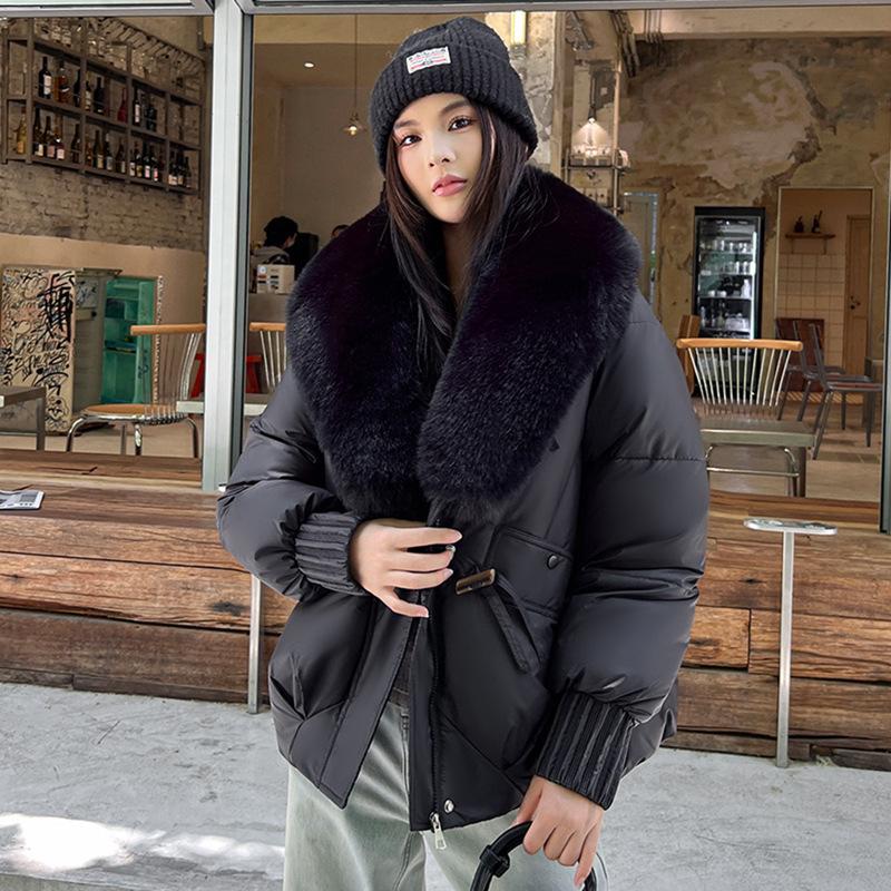 Winter Large Fur Collar Fashionable and Versatile Women's Short Thick Warm Windproof Jacket