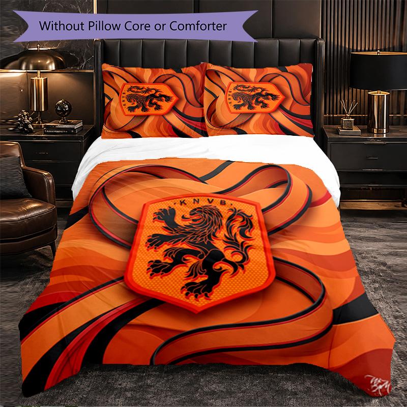 Netherlands Football Pattern 3 Pieces Bedding Set Soft Microfiber Duvet Cover with Pillow Cases for Bedroom