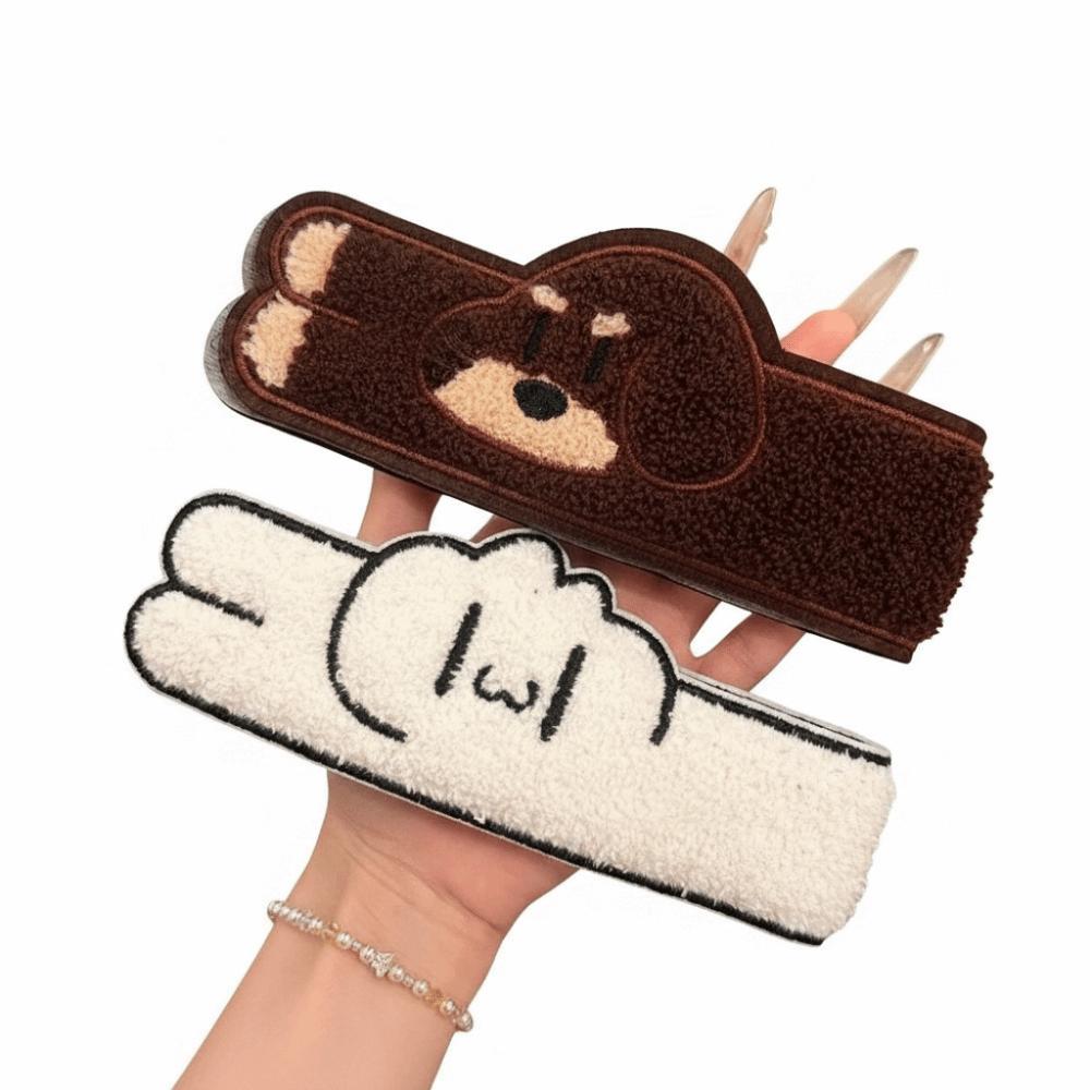 Plush Fabric Wide Hair Hoop Embroidered Detail Wide Band Animal Headband Daily Hair Styling
