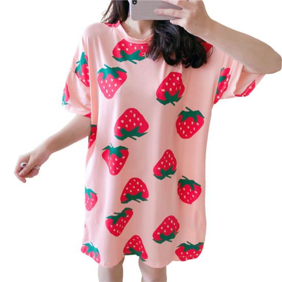 Beautiful Sleeping Dress Breathable Relaxed Comfortable Girls Sweet Pink Heart Print Summer Nightdress Home Wear
