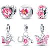 100% стерлингового серебра 925 пробы, в форме сердца, бабочка Сакура, розовые цветы, подвески, бусины, подходят для оригинальных браслетов 925, ювелирные украшения