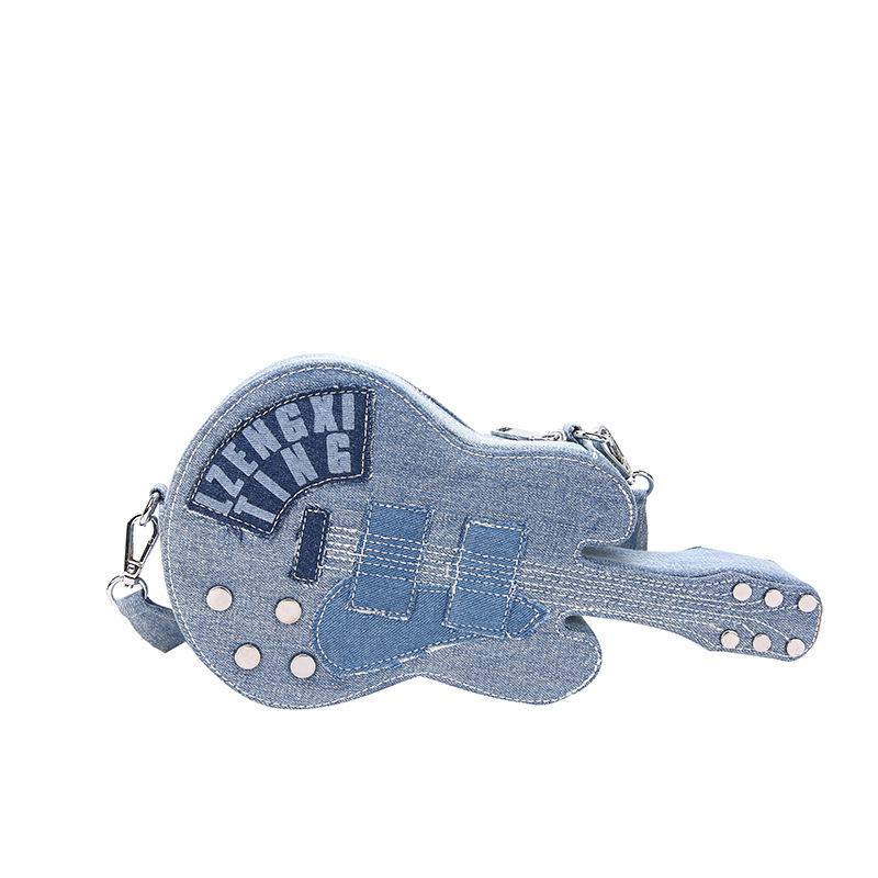 Export Arrival Denim Guitar Bag, Indie Rock Grunge Shoulder Bag, Niche Fashion Statement, Instagram-Ready Unisex Purse