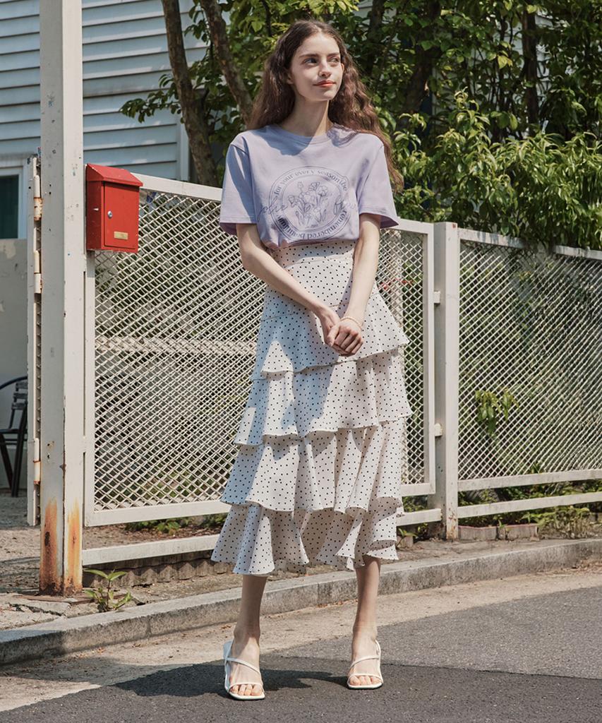 Zero Street [2 Colors] Dot Tiered Flare Skirt