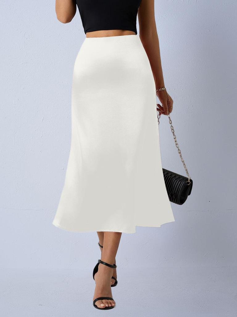 Женская атласная шелковая юбка-миди фасона "рыбий хвост" - Осенняя коллекция