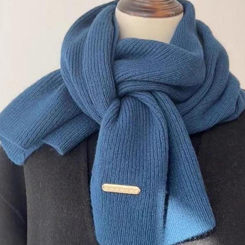 Winter Cashmere Imitation Scarf Women'S Woolen Knitwear Solid Color Bordeaux Chic Korean Thicker Warm