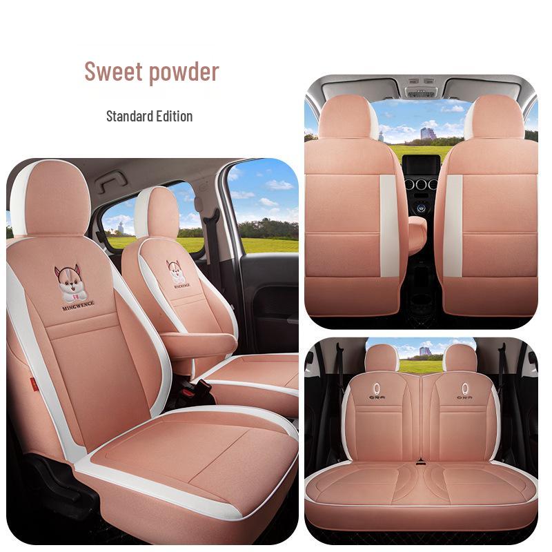 Great Wall ORA Cartoon Full Linen Four Seasons Seat Cushion for Five-Seat Electric Cars.