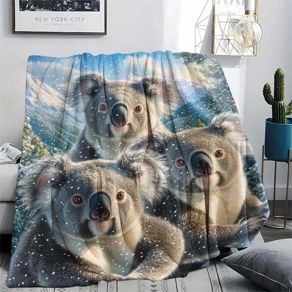 Коала, Узорный Фланелевый Плед, Высокое качество, Удобный для Всех Сезонов, Декор для Дома, Тепло и Уют, Идеально для Подарков.