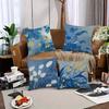 Serene Blue Botanical Pillow Covers, Chinese Ink Wash Floral Grass Art Throw Pillow Cases, Calming Zen Home Decor Cushion Covers