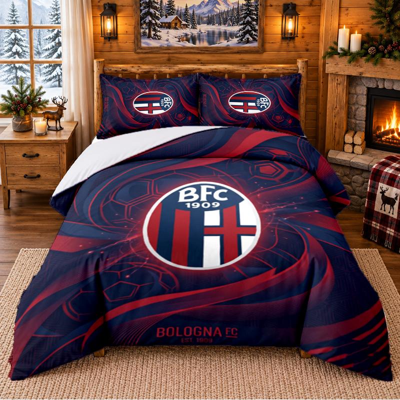 Printed 3Pcs Bedding Set Bologna FC Pattern Bed Sheet Pillowcase For Bedroom Decor