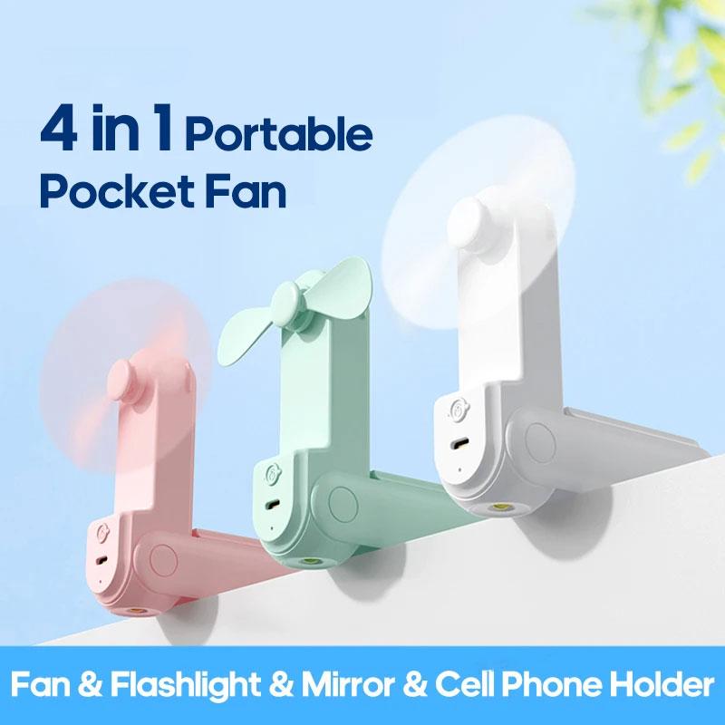 New Handheld Small Portable Creative Mini Three Speed Adjustable Solid Color Charging Folded Fan LED Lighting Phone Holder