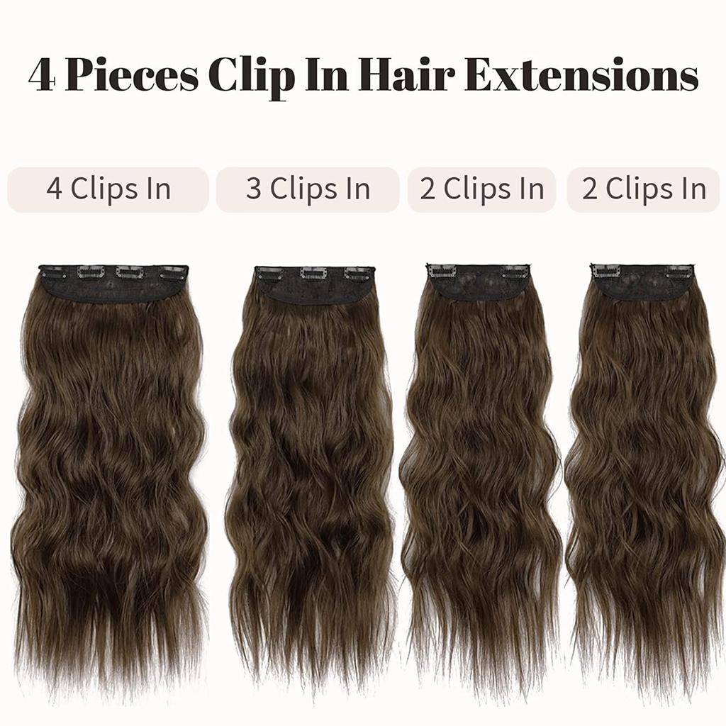 MISSQUEEN Светло-коричневые длинные волнистые волосы для наращивания из синтетического волокна, натуральные 4 шт., на клипсе, женская модная повседневная одежда, волосы