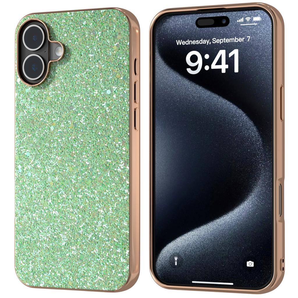 For iPhone 16 Case Electroplating Phone Cover Colored Glitter Design PU+TPU Protective Case - Gardenia White
