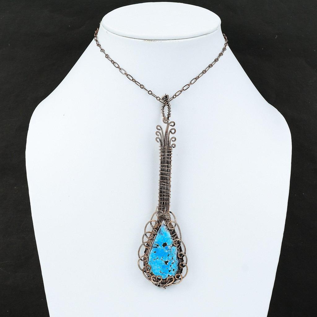 Tibetan Turquoise Pendant Copper Wire Wrapped Gemstone Pendant Handmade Pendant Copper Wire Wrapped Jewelry Guitar Pendant Jewelry For Gift