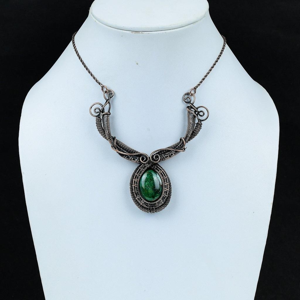 Ожерелье из куприта и хризоколлы, обернутое медной проволокой, ожерелье ручной работы, медное ювелирное ожерелье для нее, обертка из проволоки, ювелирные изделия из драгоценных камней, подарки для жены