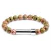 Stainless Steel Beaded Stretch Bracelet With Natural Stone Charms DIY Engraving Paper Insert Fashion Geometric Jewelry