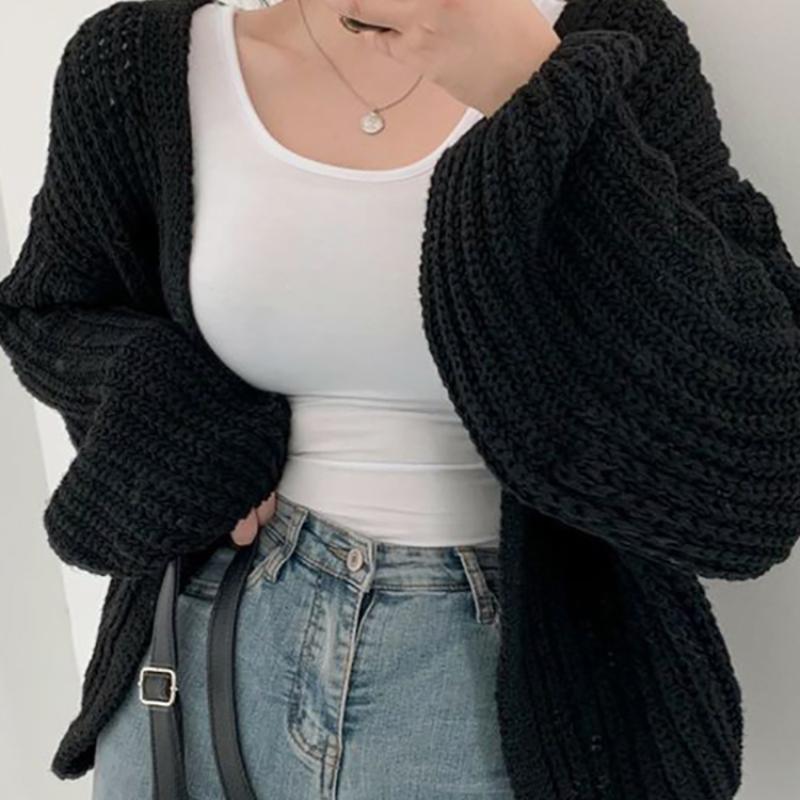 Женский кардиган, свитер, пальто, повседневное, свободное, трикотажное, однотонное, пальто с рукавами-фонариками, милое пальто для женщин 2024, осень-зима