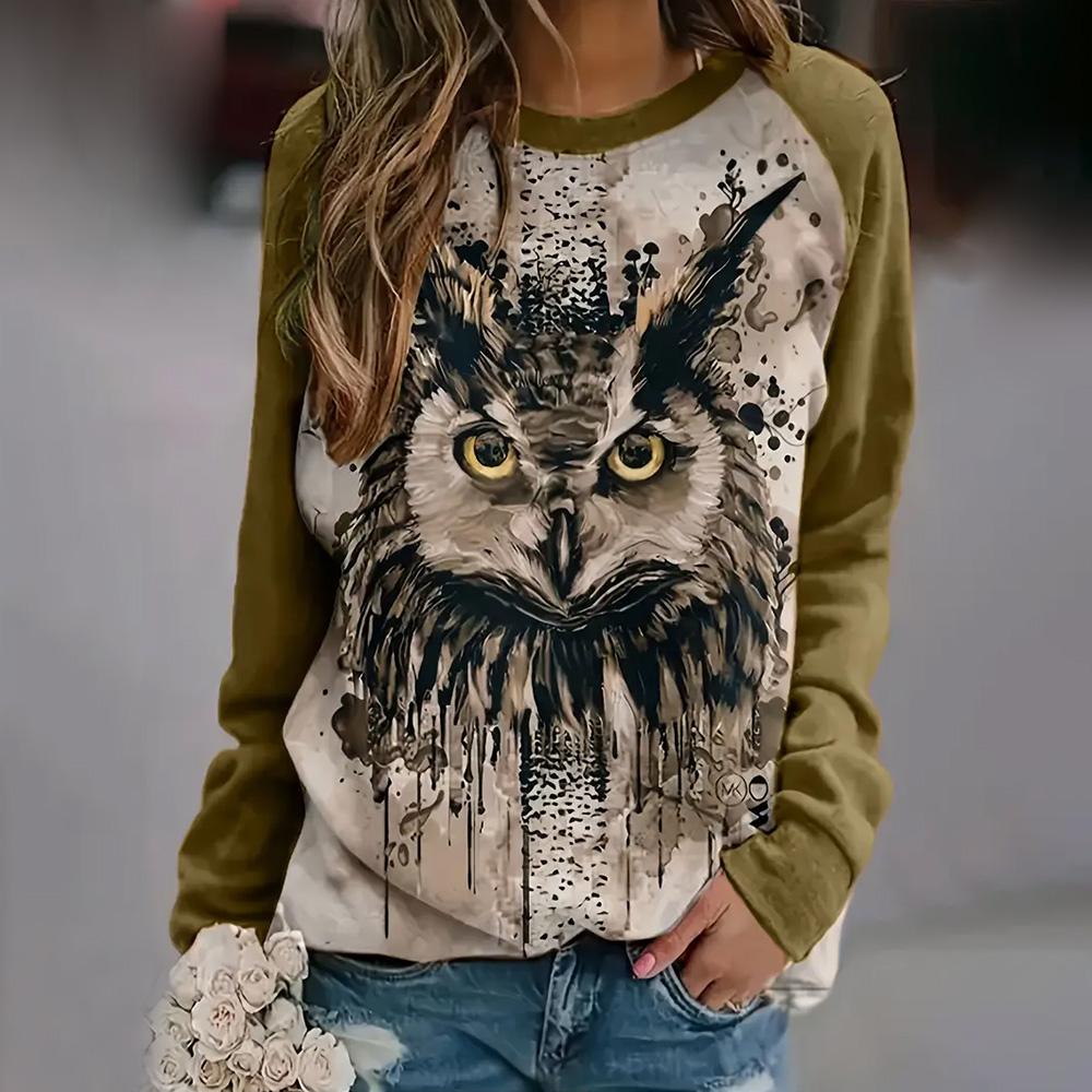 Trendy Casual Women's Tops 3d Fox Printed Round Neck Long Sleeve Shirts & Blouses Autumn & Winter Sweatshirts Female Clothes