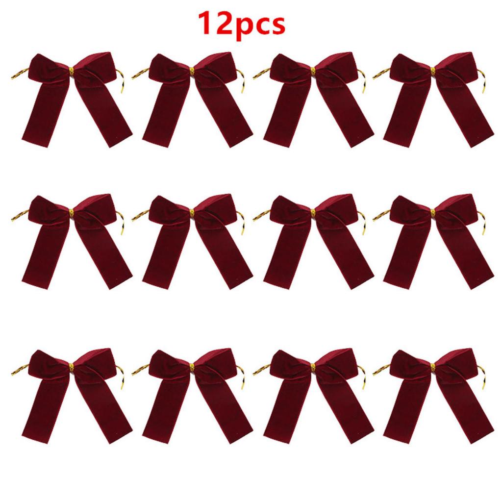 12pcs Small Velvet Bow Christmas Tree Decoration Soft Bowknot Hanging Enhances Holiday Atmosphere for DIY Use for Christmas Party Family Wedding