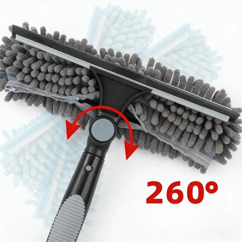 Extended Window Cleaning Kit 2 in 1 Double Sided Glass Squeegee Cleaner Duster Mop 180° Swivel Window Glass Cleaning Tools