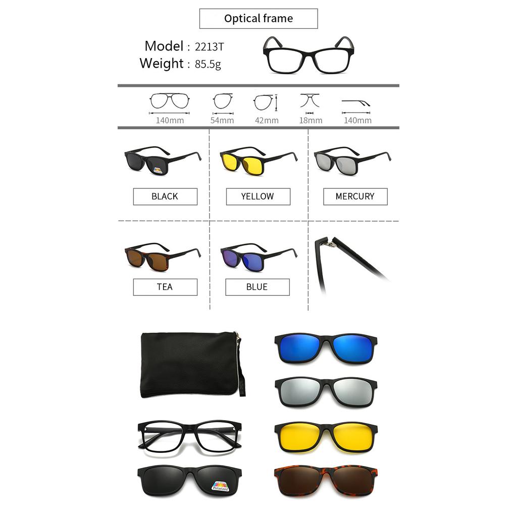 Charm Men Polarized 6 In 1 Горячая Распродажа Клип-на-Клип-на-Солнцезащитные Очки Женские Высококачественные Магнитные Очки Для Вождения Многофункциональные Оптические Популярные Унисекс Путешествия