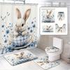 1/4 шт. Пасхальный кролик синие цветы водонепроницаемый комплект занавесок для душа декоративный набор для ванной комнаты нескользящий коврик для унитаза коврик для ванной и 12 крючков