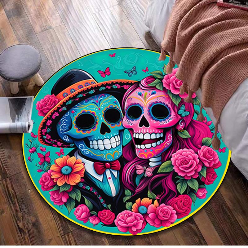 1Pc Day of the Dead Circular Print Rug - home decoration Carpet For Living Room Bedroom Flooring Computer Chair Area Rug