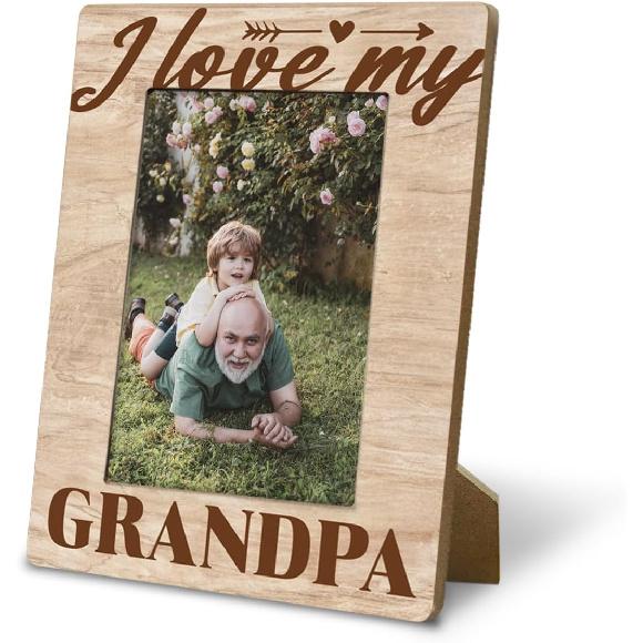Grandpa Birthday Gift, “I Love My Grandpa, 4x6 Inch Rustic Wooden Picture Frame Tabletop Display, Heartfelt Gift for Grandparent's Day, Birthday,