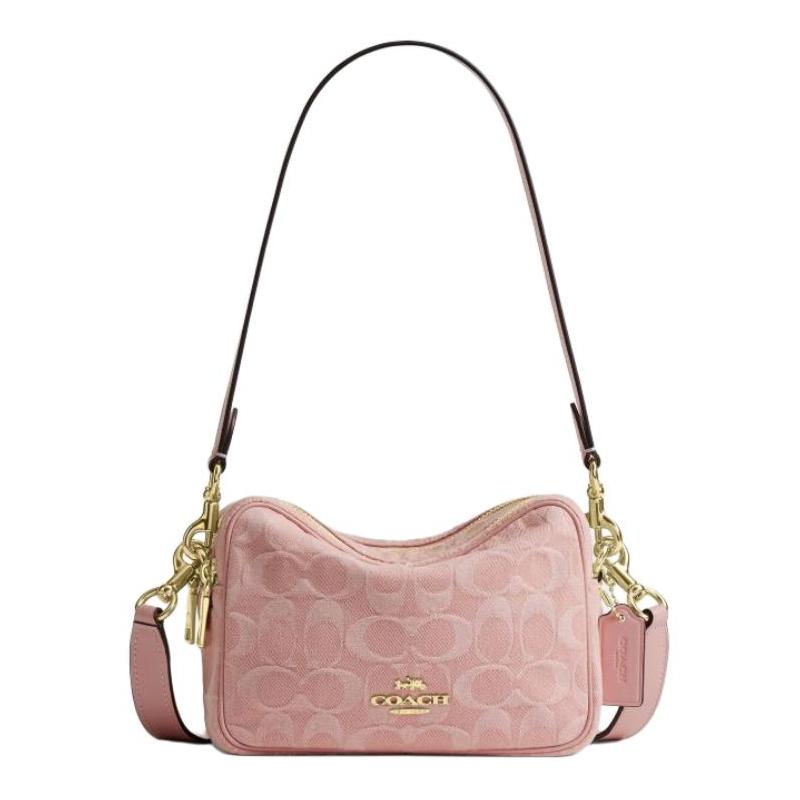 COACH CAREY 18 Brand Logo Double Zipper Closure Fabric Shoulder Bag Mini Women's Light Pink