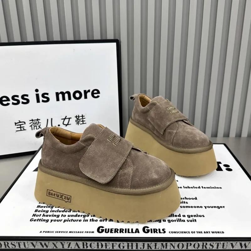 Модные замшевые женские туфли-лоферы на платформе, повседневные кроссовки на высоком каблуке, осенний тренд, бег, бренд, спорт, зима 2024, хлопок, Zapatillas Mujer