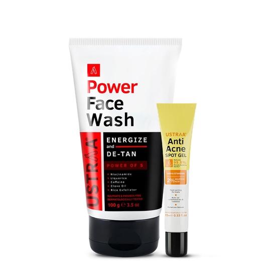 Ustraa Power Face Wash - 100 г - Energize & De-Tan | Эффективное удаление загара | Удаляет омертвевшую кожу и гель против прыщей - 15 мл | Уменьшает 99,9% прыщей