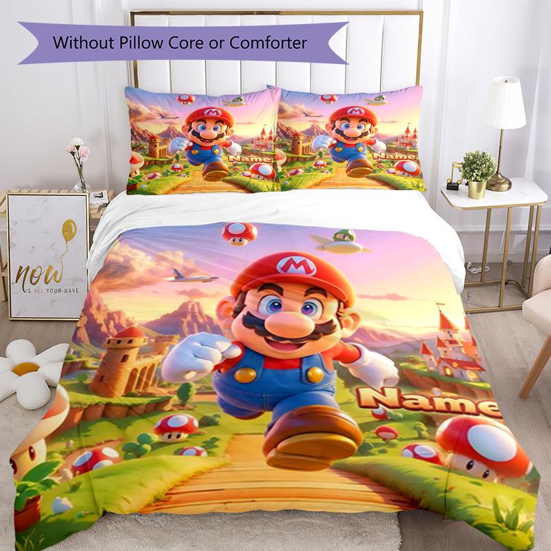 3pcs Custom Name Game Bedding Set Duvet Cover Closure Includes 1 Duvet Cover & 2 Pillowcases, Soft and Comfortable for All Seasons.
