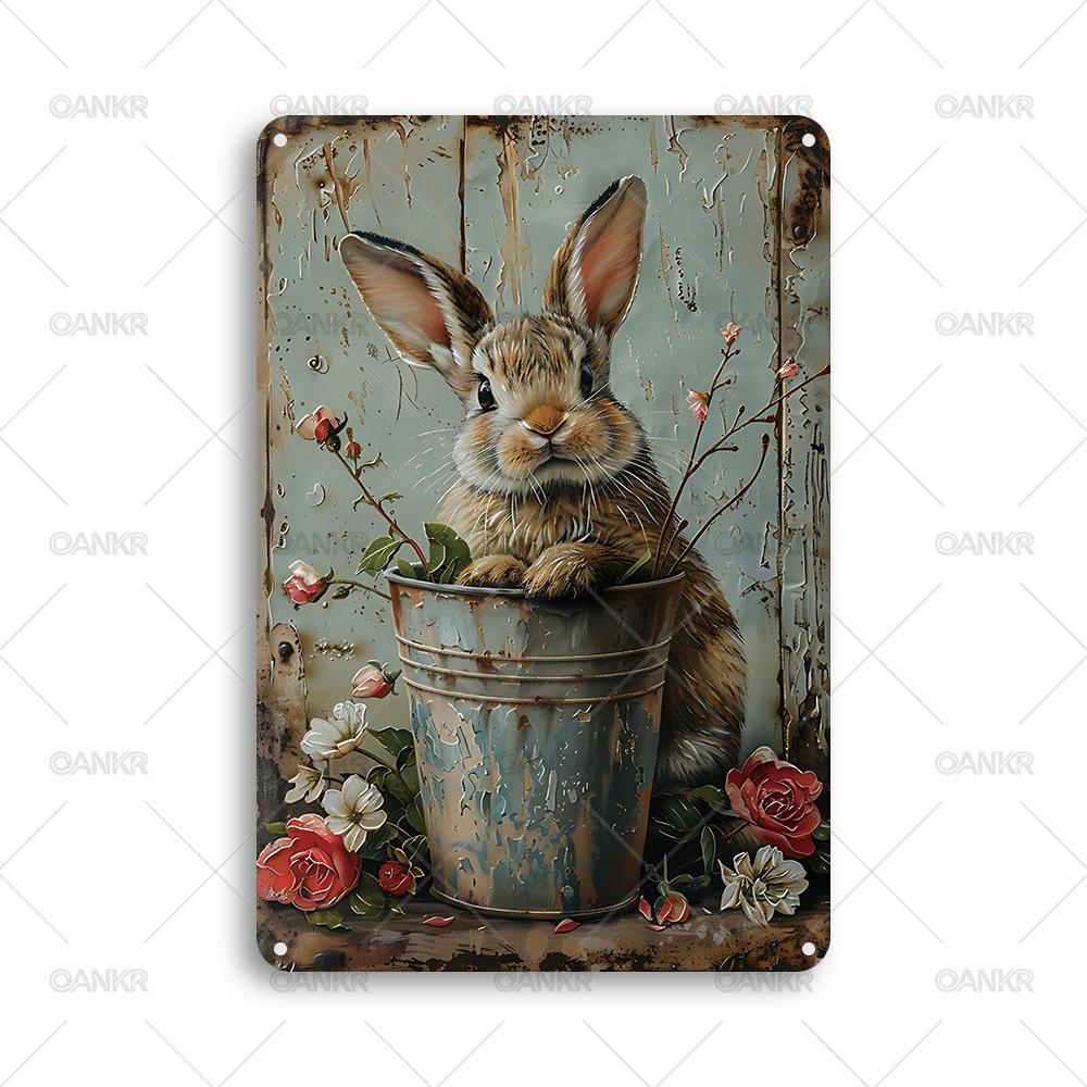Vintage Garden Art Poster Metal Tin Sign Ideal Gift x Inch Rabbit Metal Signs for Backyard Bedroom Home Wall Decor Plaque