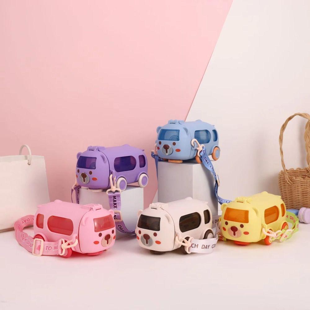 Cartoon Bus Straw Cup 500ml Children Water Jug Kawaii Bus Plastic Water Bottle  Home Use