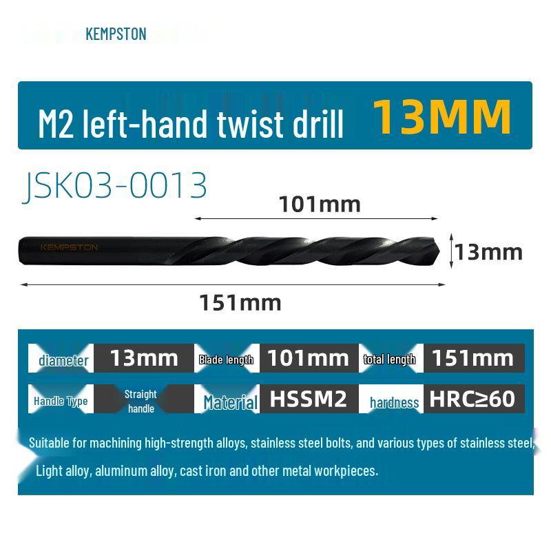 Capson M2 High-Speed Steel Left-Hand Twist Drill Bit for Stainless Steel, Straight Shank, 1-16mm