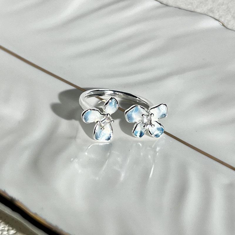 Stacking cream wind blue gradual change blue butterfly flower language smart flower butterfly ring women's fashion cold wind index finger ring