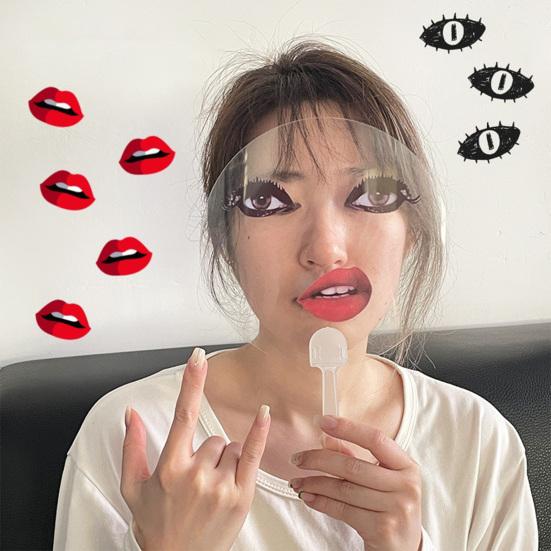 Transparent Funny Expression Round Fan with Long Handle Waterproof PVC Portable Lightweight Outdoor Travel Summer Handheld Fan Photo Props